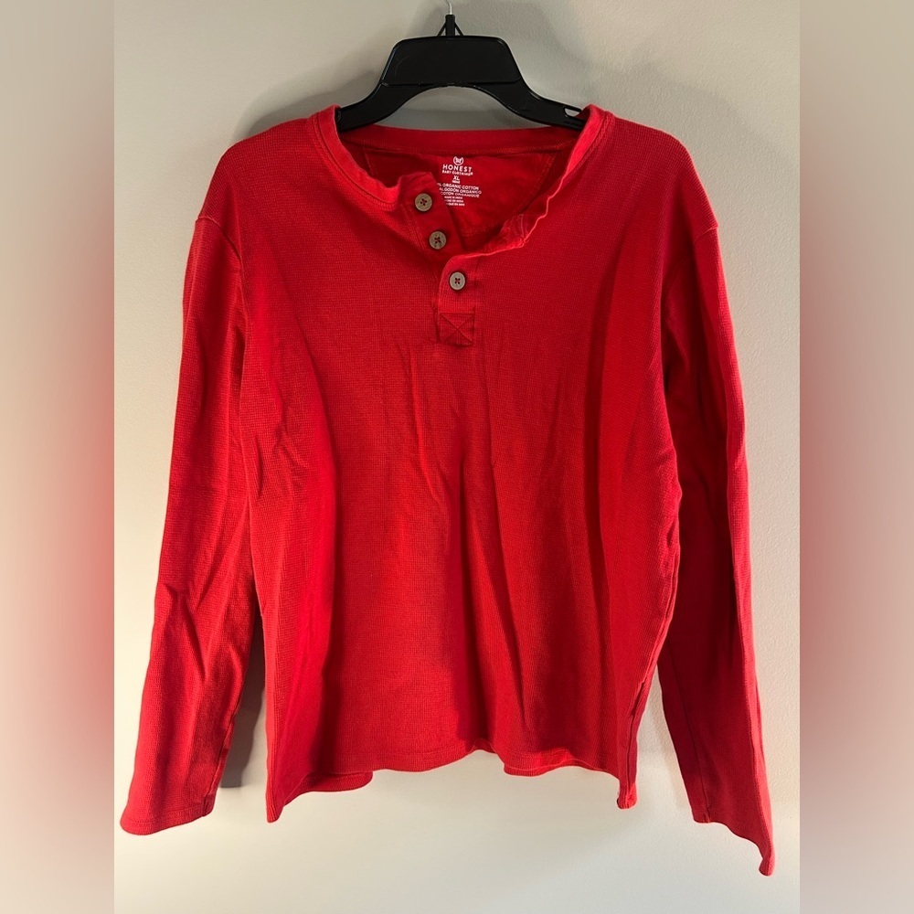 Honest clothing red long sleeve Henley 100% cotton kids XL